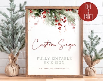 Christmas Custom Sign Template, Christmas Party Printable Table Sign, Personalized Winter 8x10 Sign Decor, Editable Holiday Welcome Signage