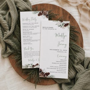 Winter Wedding Program Template, Christmas Wedding Program Printable, Editable Double Sided Wedding Program, Winter Wedding Ceremony Program