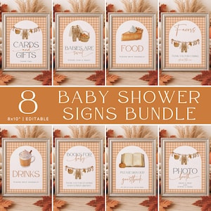 Little Pumpkin Baby Shower Signs, Fall Baby Shower Table Sign Bundle, Fall Baby Shower Bundle, Harvest Baby Shower Printable Signs, Gingham image 1