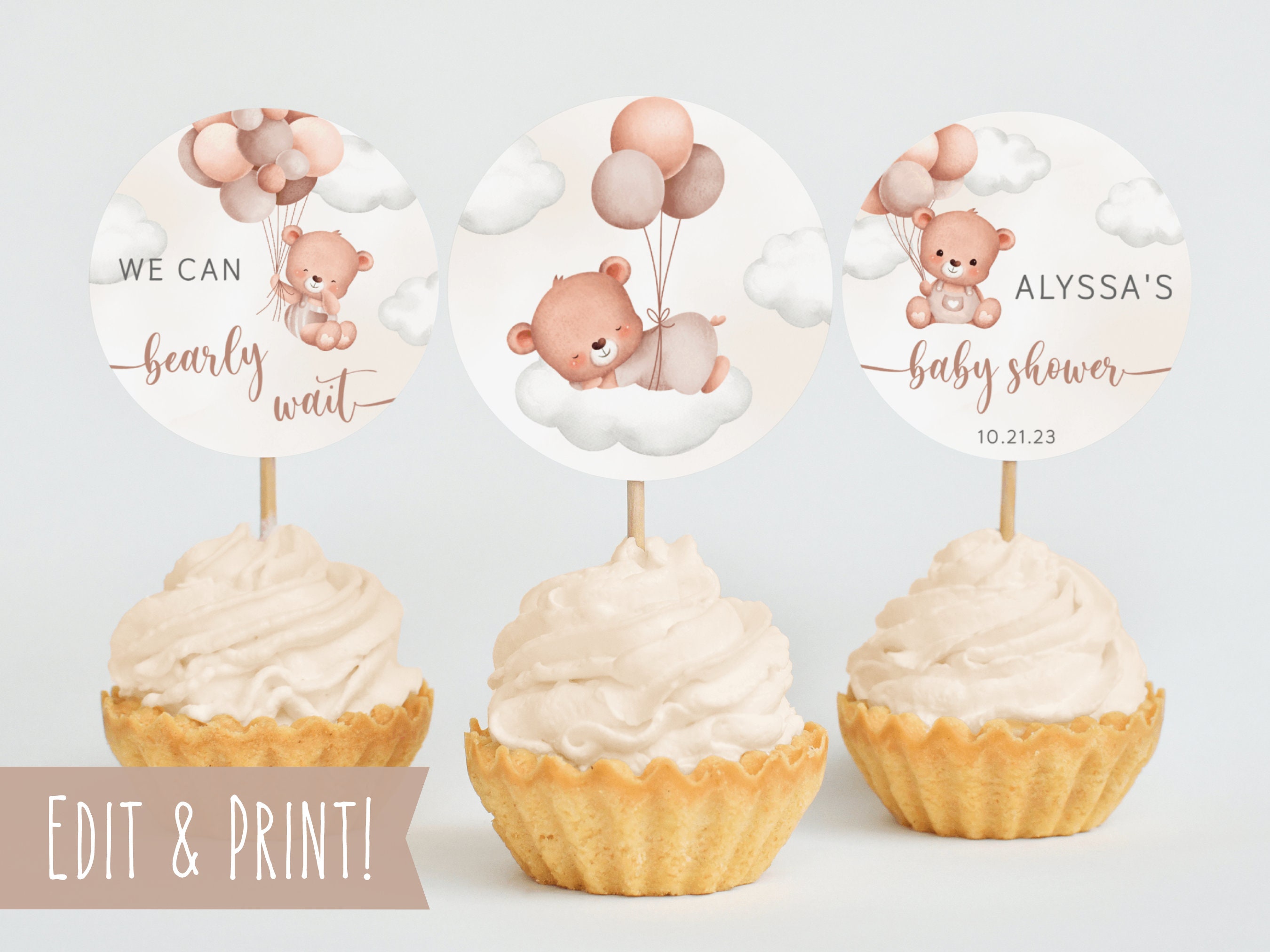 Topper Osito Plantilla de toppers de cupcakes de baby shower de osito de peluche ...