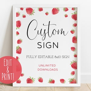 Berry First Birthday Fully Editable Sign, Strawberry 1st Birthday Custom Table Sign, Printable Girls Berry Birthday Party 8x10 Signage Decor
