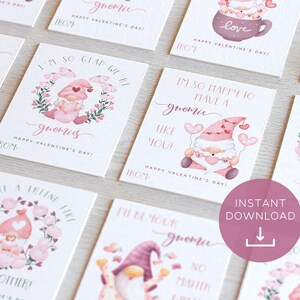 Gnome Valentinstag Karten, Kinder Klassenzimmer Valentines, druckbare Wichtel Valentinstag Geschenkanhänger, Kinder Valentines für Schule Instant Download Set