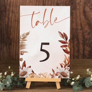Modèle de numéros de table de mariage en terre cuite, signes imprimables de numéro de table de mariage d'automne, numéros de table orange brûlés, numéros de table rustiques bricolage