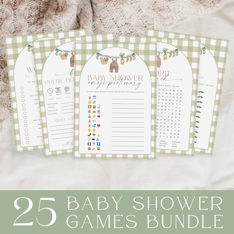 Locally Grown Baby Shower Games, Farmers Market Baby Shower Game Bundle, Gingham Baby Shower Games, Home Grown Baby, Baby Shower Printables image 1