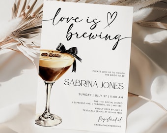 Invitation de douche nuptiale Love is Brewing, invitation de douche nuptiale Martini expresso, invitation numérique de douche nuptiale café, douche nuptiale expresso
