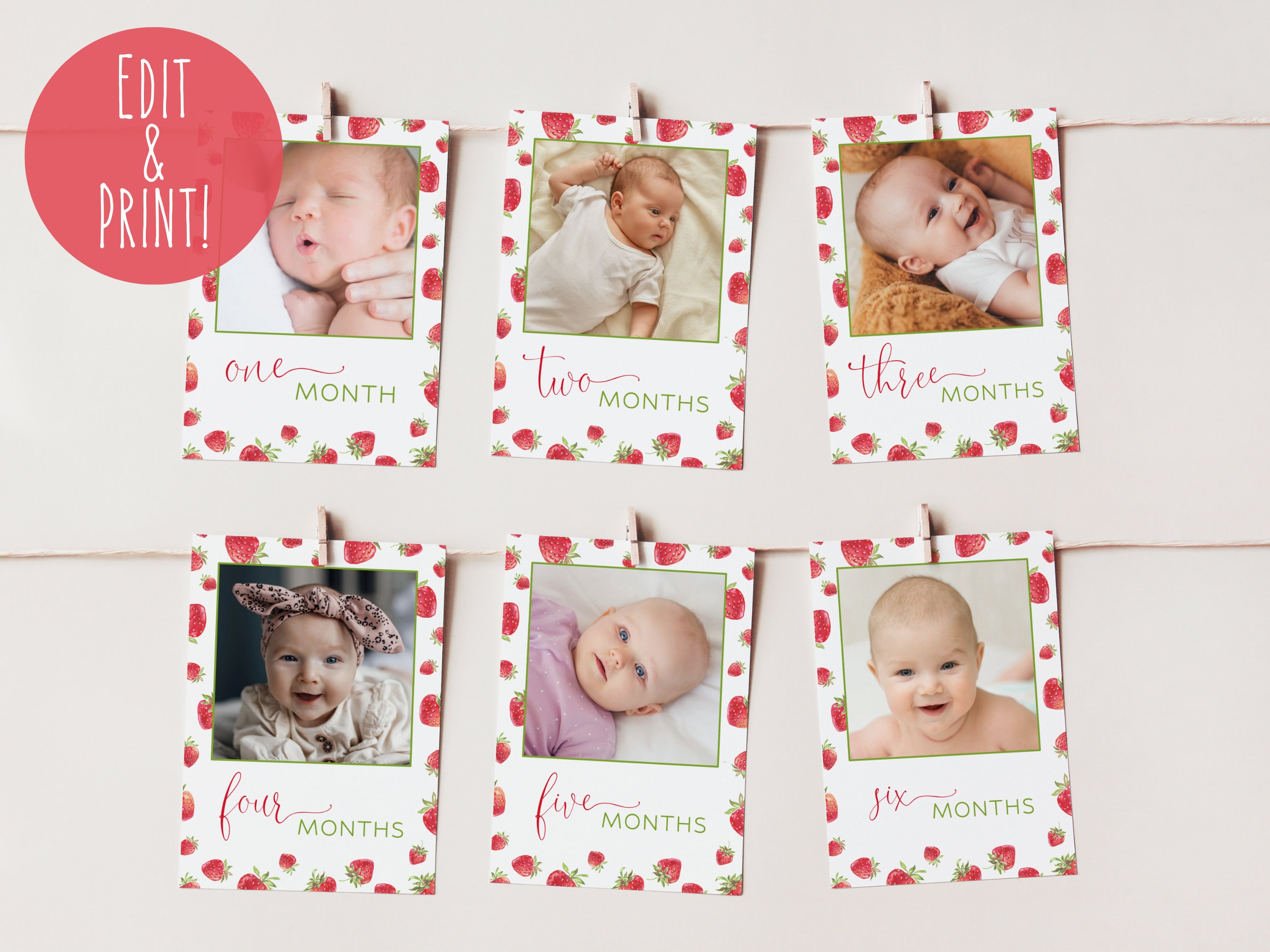 Berry First Birthday Monthly Photo Banner Template, Strawberry Birthday 1st Year Photos, Berry 1st Birthday Photo Garland, My First Year DIY