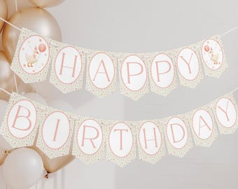 One Silly Goose Banner, Vintage Silly Goose Happy Birthday Banner, Girl 1st Birthday Printable Happy Birthday Banner, Pink Goose Decorations