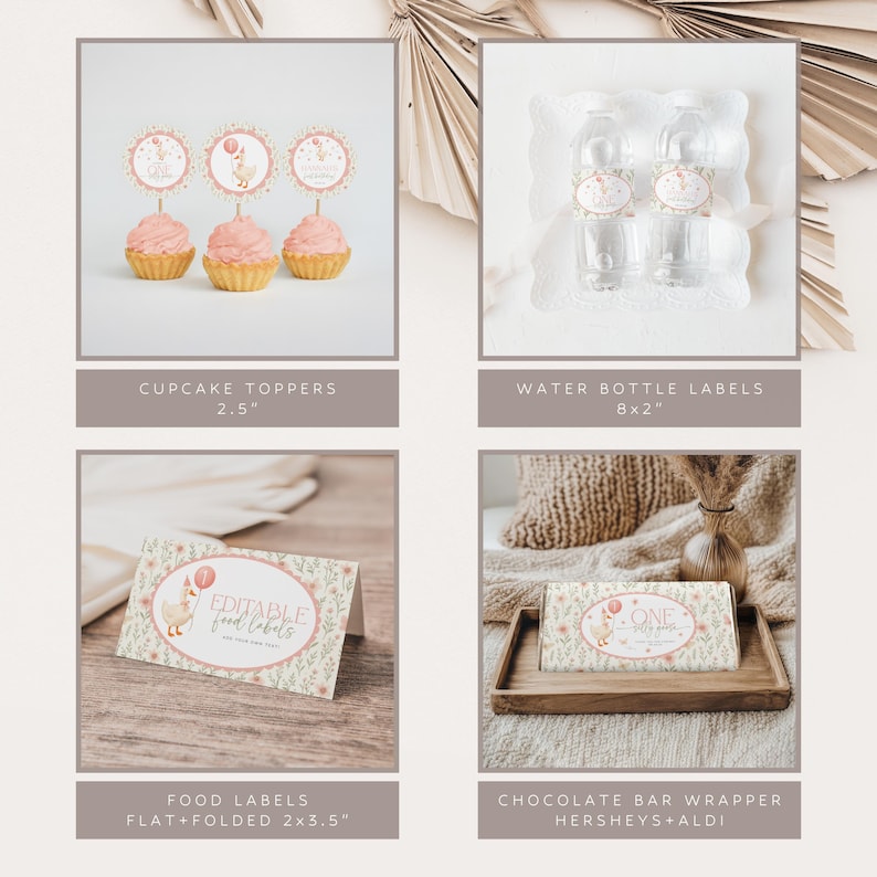 One Silly Goose Invitation Bundle, Vintage One Silly Goose Birthday, Pink One Silly Goose Bundle, Silly Goose Party Decor, Girl 1st Birthday image 6
