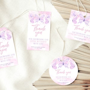 Butterfly Favor Tags Template, Butterfly Baby Shower Favor Tags, Girl Baby Shower Thank You Tag, Butterflies Baby Shower Gift Tag Printable