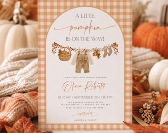 Pumpkin Baby Shower Invitation, A Little Pumpkin is on the Way Invitation, Fall Baby Shower Invite, Autumn Harvest Baby Shower Printable