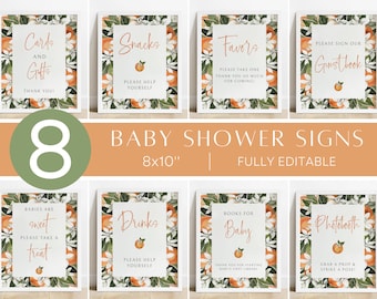 Little Cutie Baby Shower Signs Bundle, Editable Cutie Baby Shower Table Signs, Orange Baby Shower Signage, Gift Table Sign, Guest Book Sign
