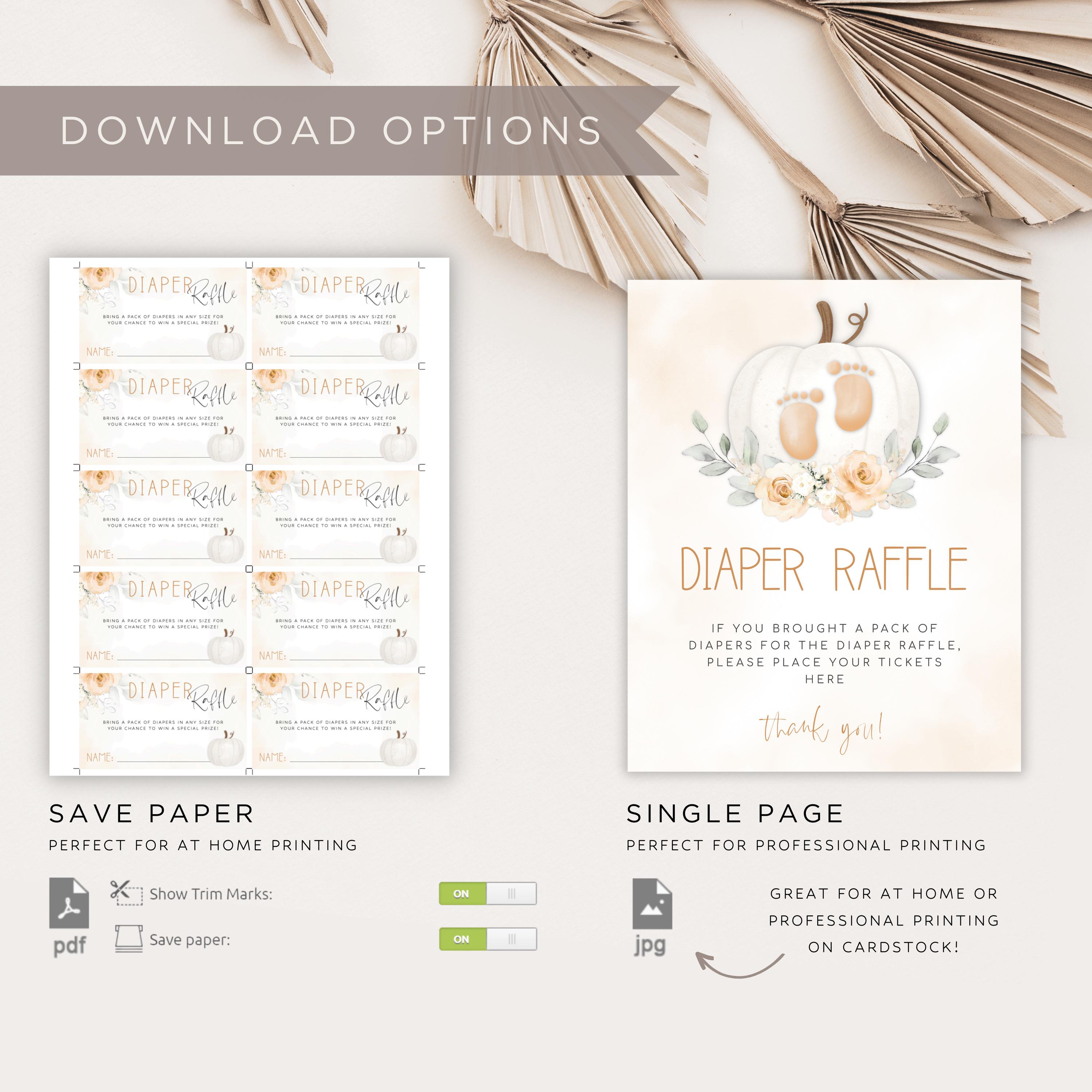 Pumpkin Baby Shower Diaper Raffle Sign, Neutral Fall Baby Shower Diaper ...