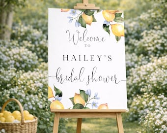 Lemon Bridal Shower Welcome Sign Template, Citrus Bridal Shower Welcome Board, Editable Lemon Bridal Sign, Printable Wedding Decor Canva