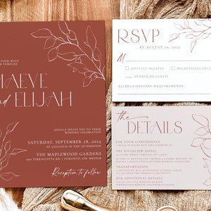 Modèle d'invitation de mariage d'automne, suite d'invitation de mariage en terre cuite, ensemble d'invitation de mariage minimaliste, invitation de douche de mariage Boho d'automne