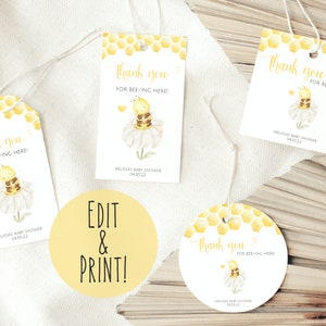 Honey Bee Baby Shower Favor Tags Download, Printable Baby Shower Bee Favor Gift Tags, Editable Honey Thank You Favor Tags, Honey Baby Shower