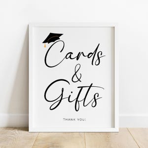 Bord voor afstudeerkaarten en cadeaus, bord voor 2026 afstudeerfeest, bord voor afstudeerkaartdoos, afdrukbaar bord voor afstudeertafel, canvassjabloon afbeelding 9