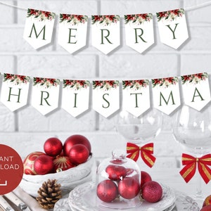 Christmas Banner, Printable Christmas Banner, Holiday Garland, Christmas Decor, Merry Christmas Banner, Christmas Bunting Instant Download