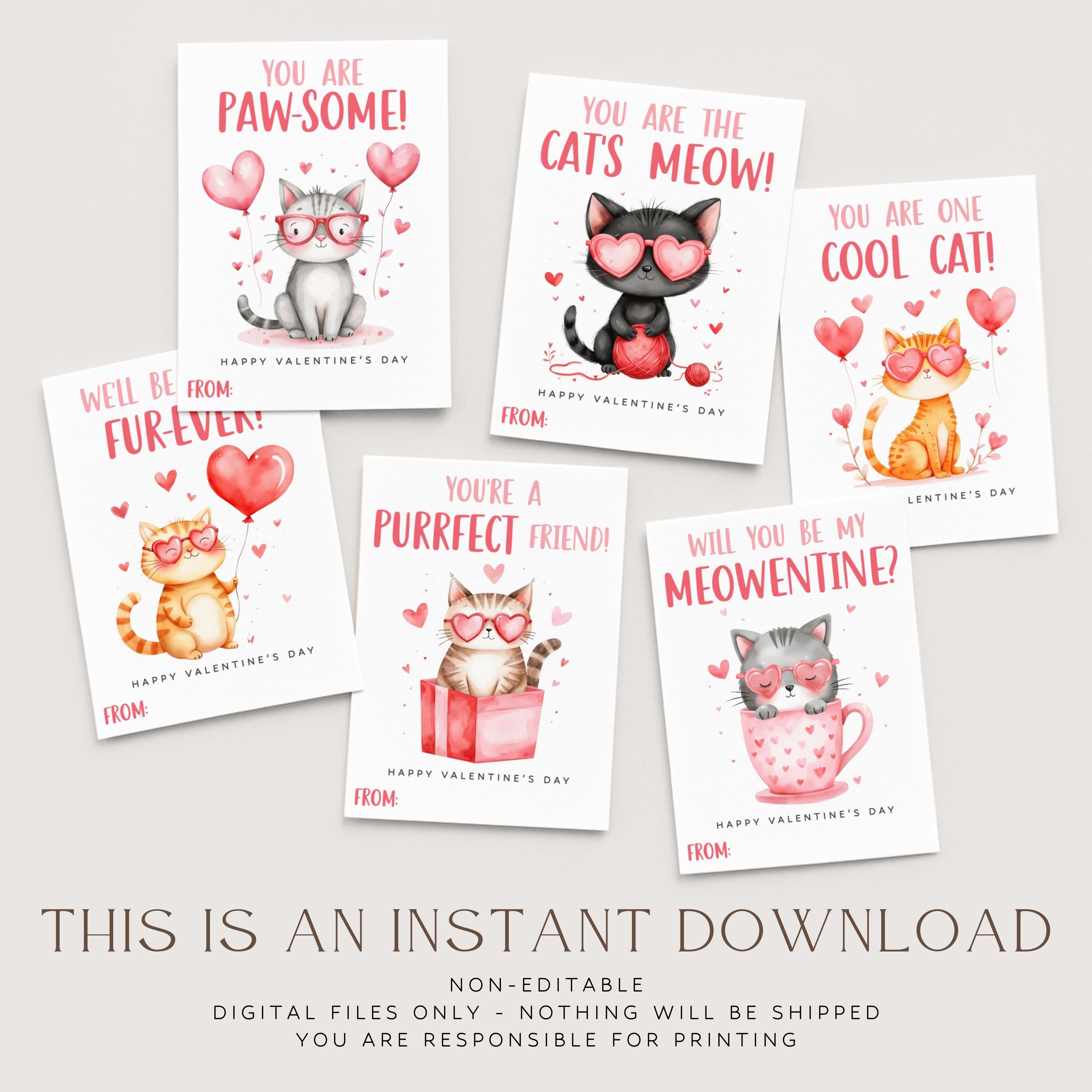 Printable Cat Valentine's Day Cards, Kitten School Valentine Gift Tags ...