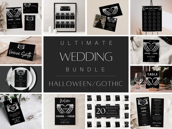 Gothic Wedding Invitation Set, Halloween Wedding Bundle, Spooky Wedding Template, Till Death Do Us Part, Spooky Large Wedding Set Download
