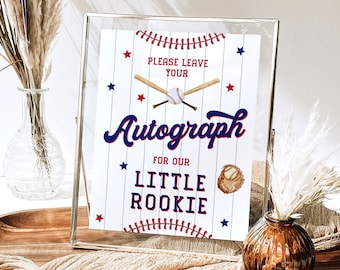 Rookie of the Year First Birthday Sign, Baseball Birthday Please Leave Your Autograph Sign, Boy 1st Birthday Printable Table Sign Download