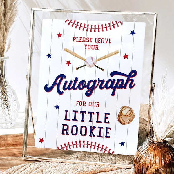 Rookie of the Year First Birthday Sign, Baseball Birthday Please Leave Your Autograph Sign, Boy 1st Birthday Printable Table Sign Download