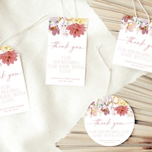Baby in Bloom Favor Tags Template, Baby in Bloom Baby Shower Favors, Floral Baby Shower Thank You Tag, Girl Baby Shower Gift Tag Printable