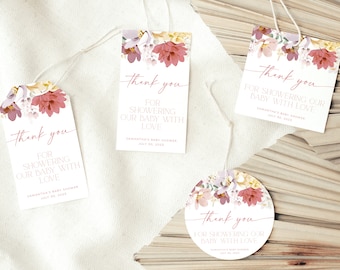 Baby in Bloom Favor Tags Template, Baby in Bloom Baby Shower Favors, Floral Baby Shower Thank You Tag, Girl Baby Shower Gift Tag Printable