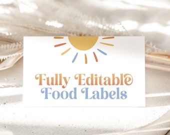 Here Comes the Son Baby Shower Food Labels, Sun Baby Shower Food Label Template, Editable Food Label Cards, Sunshine Buffet Card, Place Card