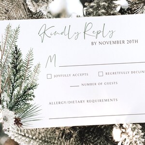 Winter Wedding Invitation Suite, Christmas Wedding Invitation Template, Editable Rustic Winter Wedding Invite Set, RSVP and Details Card image 8