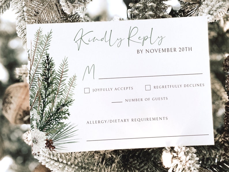 Winter Wedding Invitation Suite, Christmas Wedding Invitation Template, Editable Rustic Winter Wedding Invite Set, RSVP and Details Card image 8