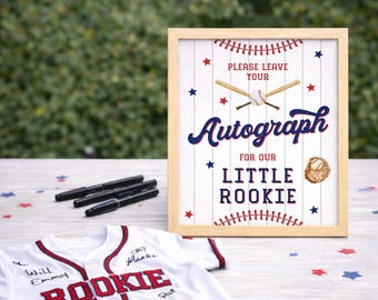 Rookie of the Year First Birthday Sign, Baseball Birthday Please Leave Your Autograph Sign, Boy 1st Birthday Printable Table Sign Download