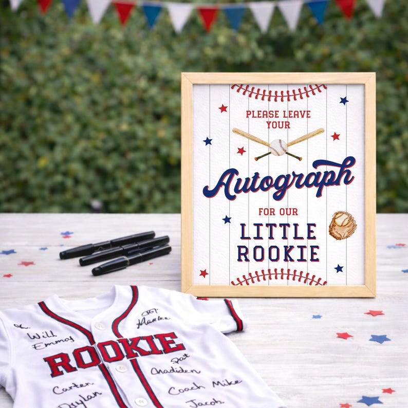 Tabliczka z okazji pierwszych urodzin debiutanta roku, tabliczka z autografem na urodziny baseballisty, tabliczka z okazji pierwszych urodzin chłopca do druku (do pobrania) zdjęcie 1