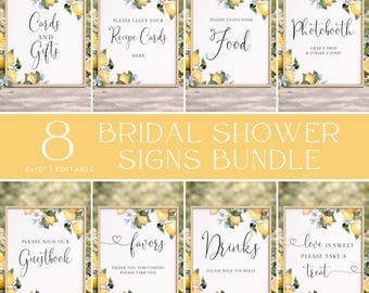 Lemon Bridal Shower Signs Bundle, Citrus Bridal Shower Printable Signage, Editable Lemon Shower Table Sign Decor, Canva (Digital Download)