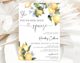 Citrus Bridal Shower Invitation, Lemon Bridal Shower Invitation Template, She Found Her Main Squeeze Bridal Shower Invite, Printable Invite