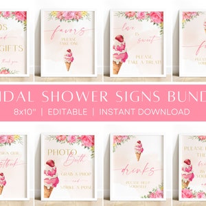 Ella ha sido recogida paquete de letreros de despedida de soltera, letrero nupcial floral imprimible, decoración de despedida de soltera de helado, tarjetas y regalos, el amor es dulce