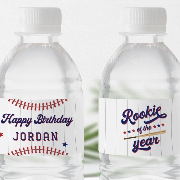 Rookie of the Year First Birthday Water Bottle Labels Template, Baseball Party Favors, Boy 1st Birthday Decor, Printable Water Bottle Labels
