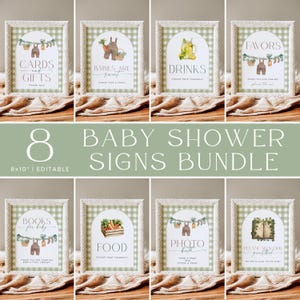 Letreros para baby shower de productos locales, paquete de letreros para mesa de baby shower de mercado de agricultores, paquete de productos locales, decoración editable para baby shower en colores neutros de Canva