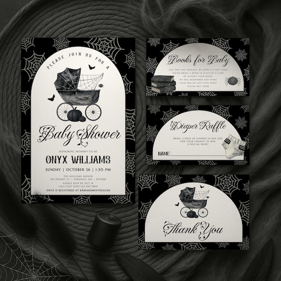 Spooky Baby Shower Invitation, Halloween Baby Shower, Gothic Baby Shower Invite, Editable Baby Shower Invitation Bundle, Spooky Shower Evite