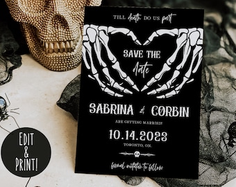 Halloween Wedding Save The Date, Gothic Save The Date Invitation Template, Editable Spooky Save The Dates Card, Till Death Do Us Part Invite