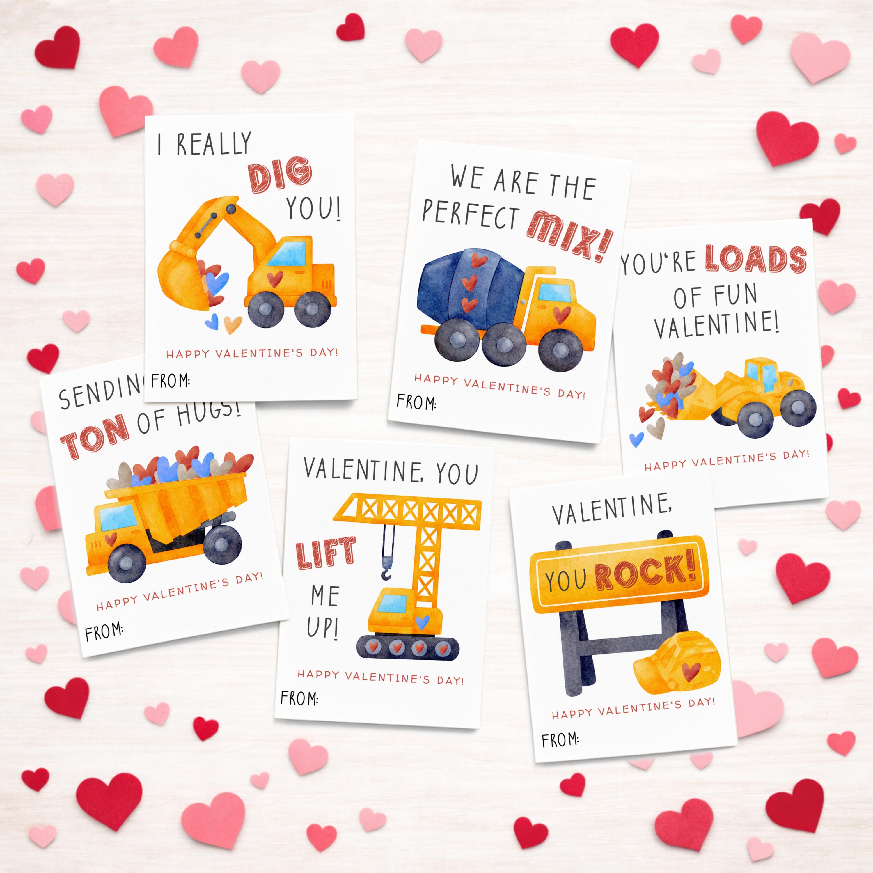 Construction Valentine's Day Cards, Kids Classroom Valentines ...