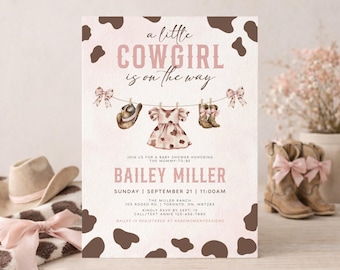 Cowgirl-Babyparty-Einladungsvorlage, ein kleines Cowgirl ist auf dem Weg-Babyparty-Einladung, rosa Western-Babyparty-Einladung, digitales Evite
