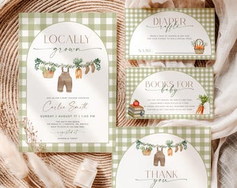 Locally Grown Baby Shower Invitation, Farmers Market Baby Shower Invitation Bundle, Locally Grown Invite, Home Grown Printable Invite Canva