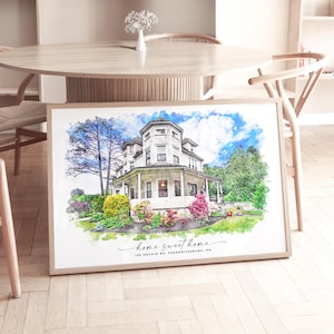 Gepersonaliseerd huisportret - aquarelkunst voor in huis - lastminute sluitingscadeau