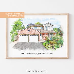 Cadeau de déménagement, Portrait de maison, Cadeau de voisin, Portrait numérique, Cadeau pour des amis, Cadeau d&#39;interurbain, Portrait de maison personnalisé, Dessin de maison