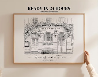 Custom Black and White Storefront Portrait - Unique Business Sketch for Shop Owners, Ideal Gift for Commercial Spaces