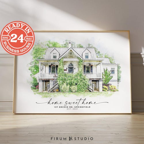 Cadeau de clôture pour agent immobilier - portrait de maison aquarelle personnalisé, cadeau de pendaison de crémaillère immobilier