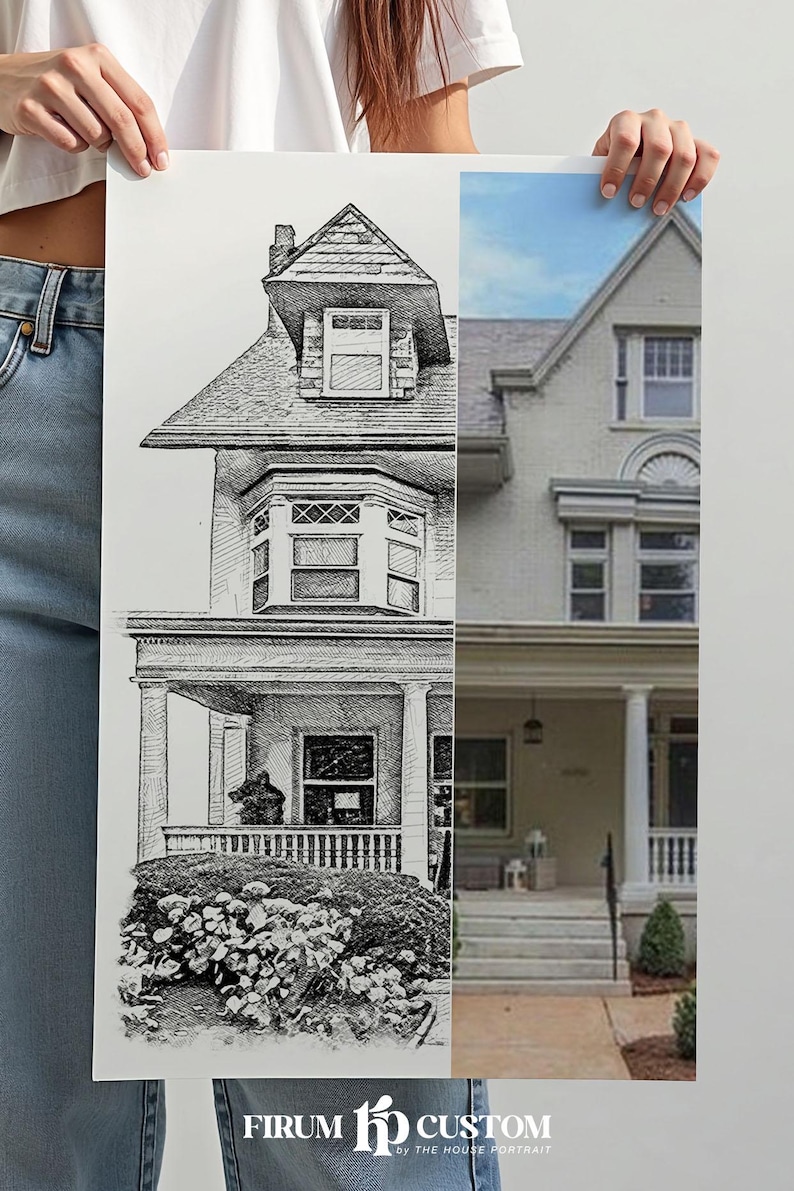 Custom House Sketch from Photo – Personalized Black and White Drawing, Digital Download image 17