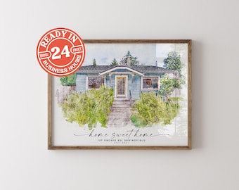Our First Home Print, Homeowners Gift, Custom House Portrait, Digital Download, First Home, Housewarming Gift, Watercolor Sketch Portrait