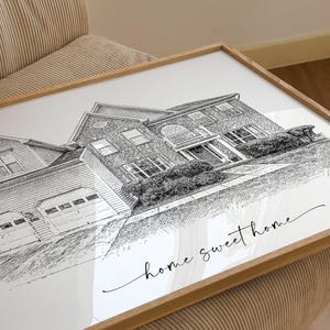Custom Black and White House Portrait, Personalized Home Sketch, Digital Prints House