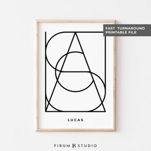 Diseño de nombre personalizado, monograma de letra, regalo personalizado, descarga digital, póster minimalista, regalo de cumpleaños, regalo de aniversario personalizado